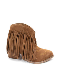 Hazel Blues® |  Amos Fringe Ankle Bootie in Tan Suede