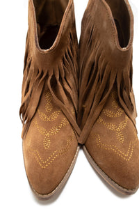 Hazel Blues® |  Amos Fringe Ankle Bootie in Tan Suede