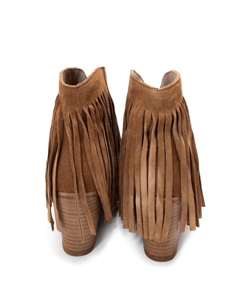 Hazel Blues® |  Amos Fringe Ankle Bootie in Tan Suede