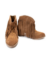 Hazel Blues® |  Amos Fringe Ankle Bootie in Tan Suede