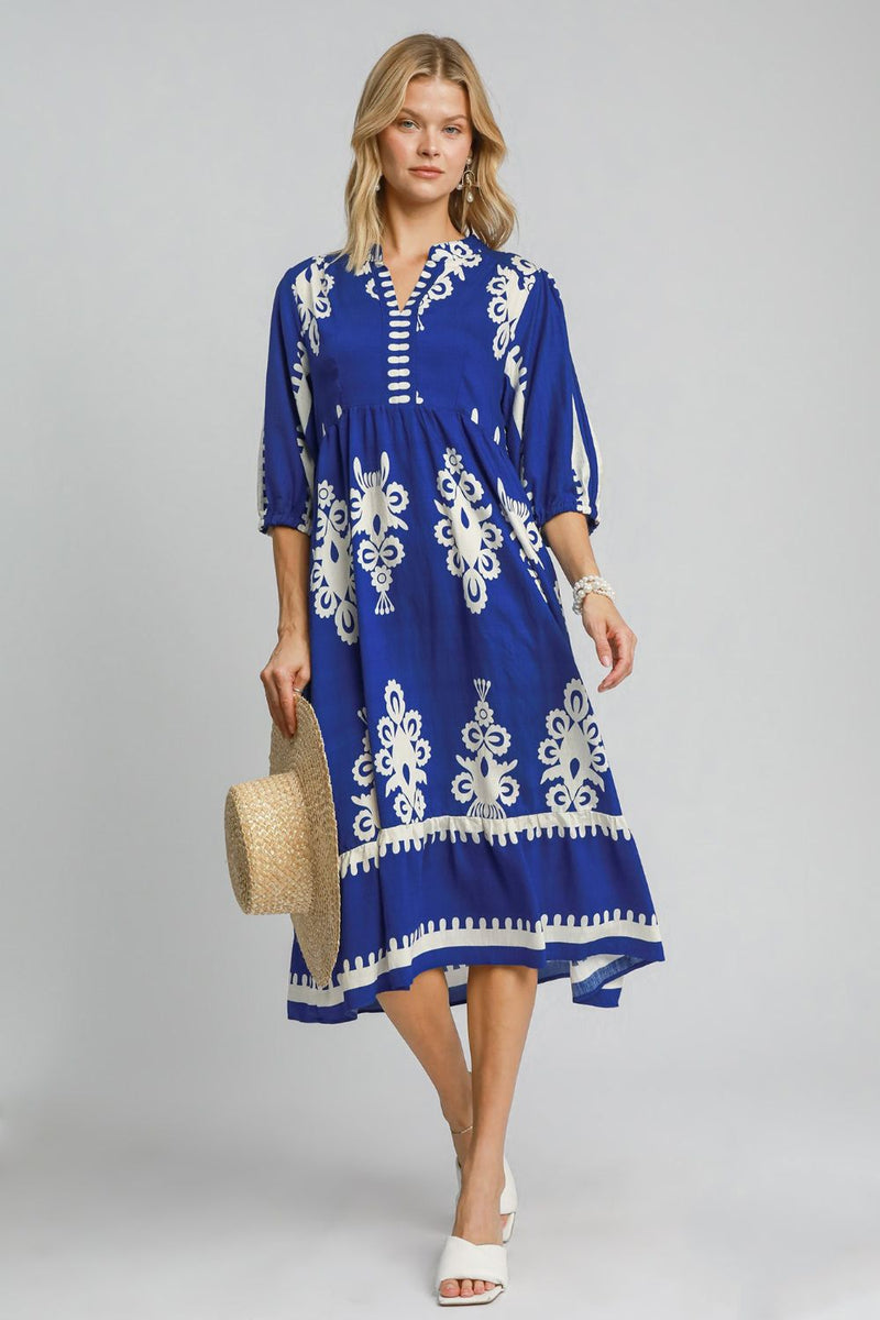 Hazel Blues® |  Umgee Printed Notched Midi Dress