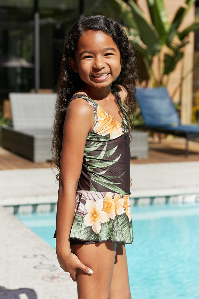 Hazel Blues® | Clear Waters Swim Dress in Aloha Brown: Youth