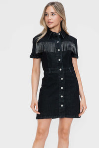 Hazel Blues® |  bytos Embellished Button Down Short Sleeve Denim Dress