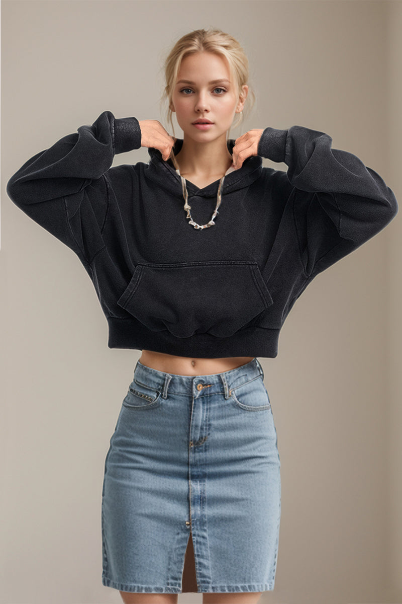 Hazel Blues® |  Basic Bae Kangaroo Pocket Long Sleeve Cropped Hoodie