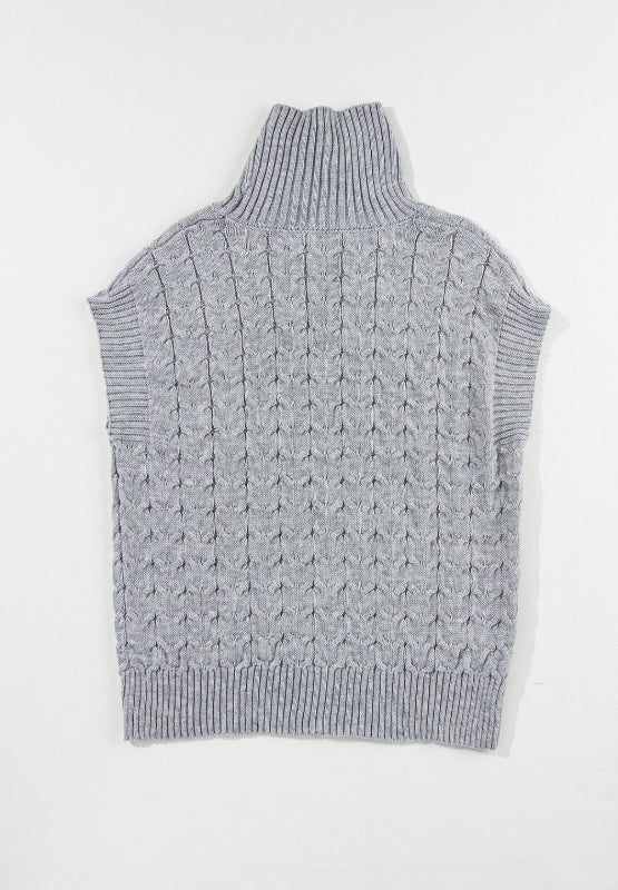 Hazel Blues® |  Cable Knit Turtleneck Short Sleeve Sweater