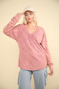 Hazel Blues® |  VERY J Washed V-Neck Exposed Seam Knit Top