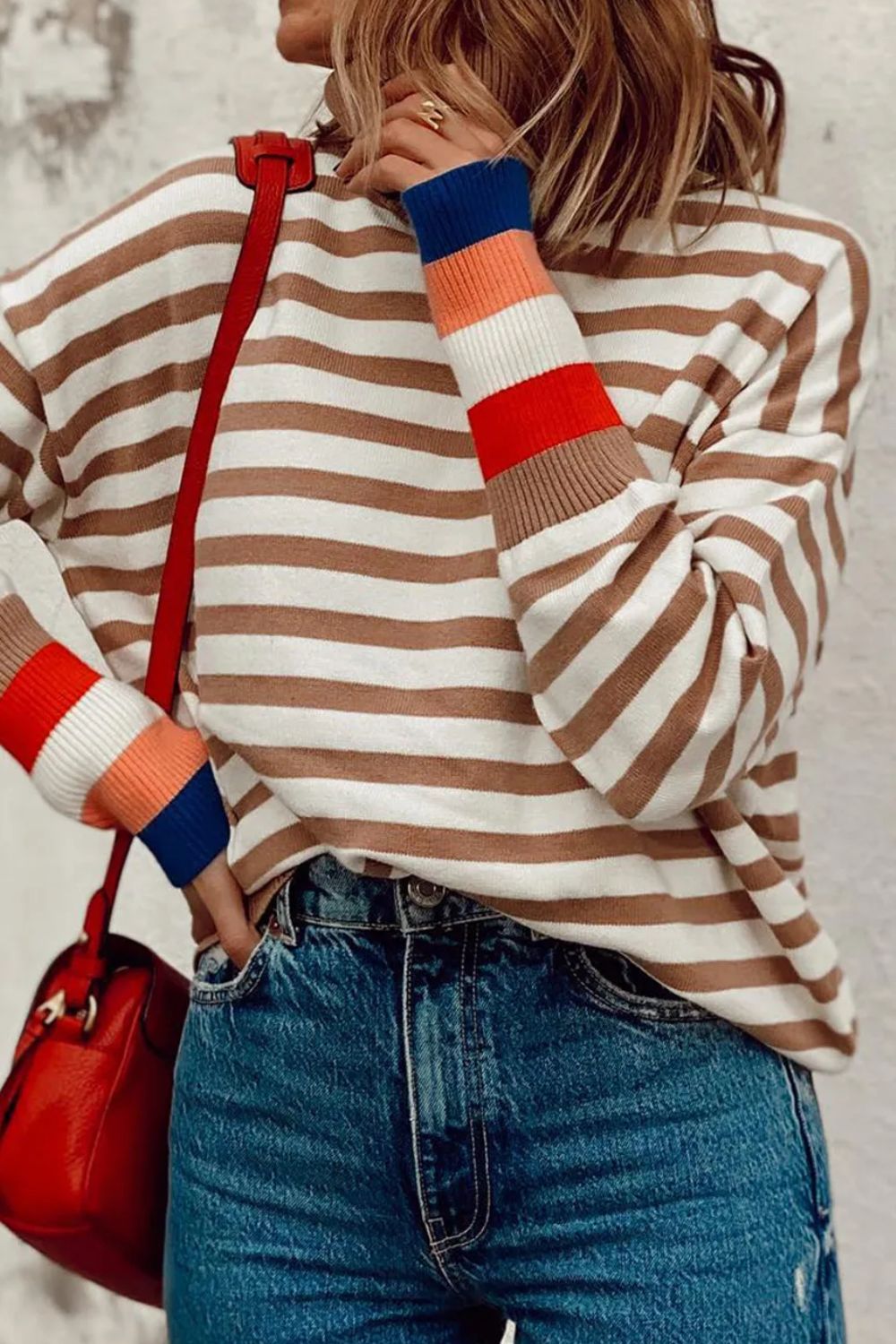 Hazel Blues® |  Striped Turtleneck Long Sleeve Sweater