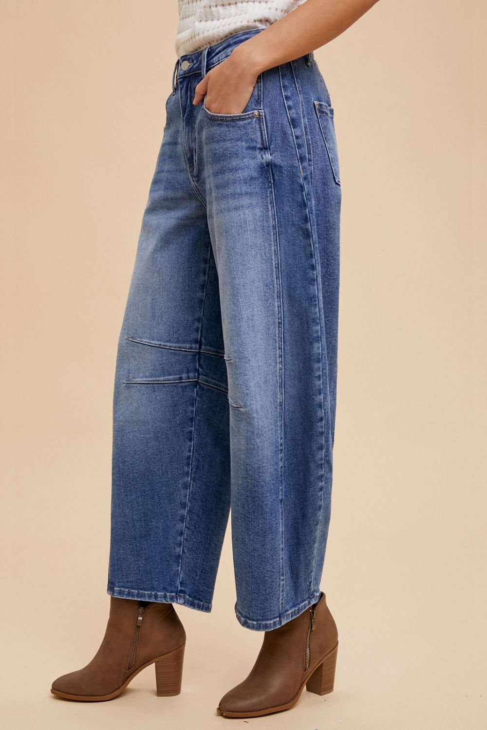 Hazel Blues® |  Annie Wear Mid Rise Barrel Leg Jeans with Pockets