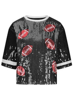 Hazel Blues® |  Sequin Football Round Neck Half Sleeve Top