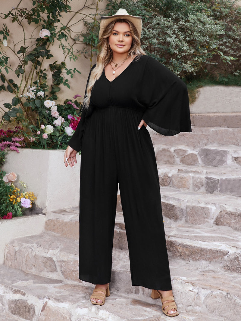 Hazel Blues® | V-Neck Long Sleeve Wide Leg Jumpsuit