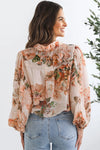 Hazel Blues® |  Orange Floral Puff Sleeve Lightweight Shirt