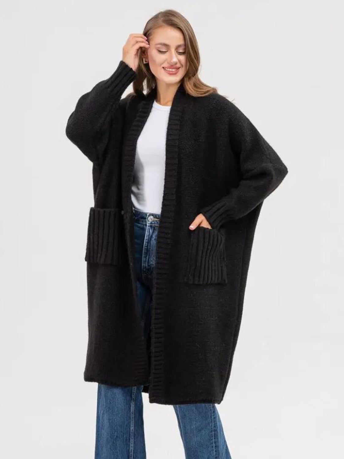 Hazel Blues® |  Pocketed Open Front Long Sleeve Longline Cardigan