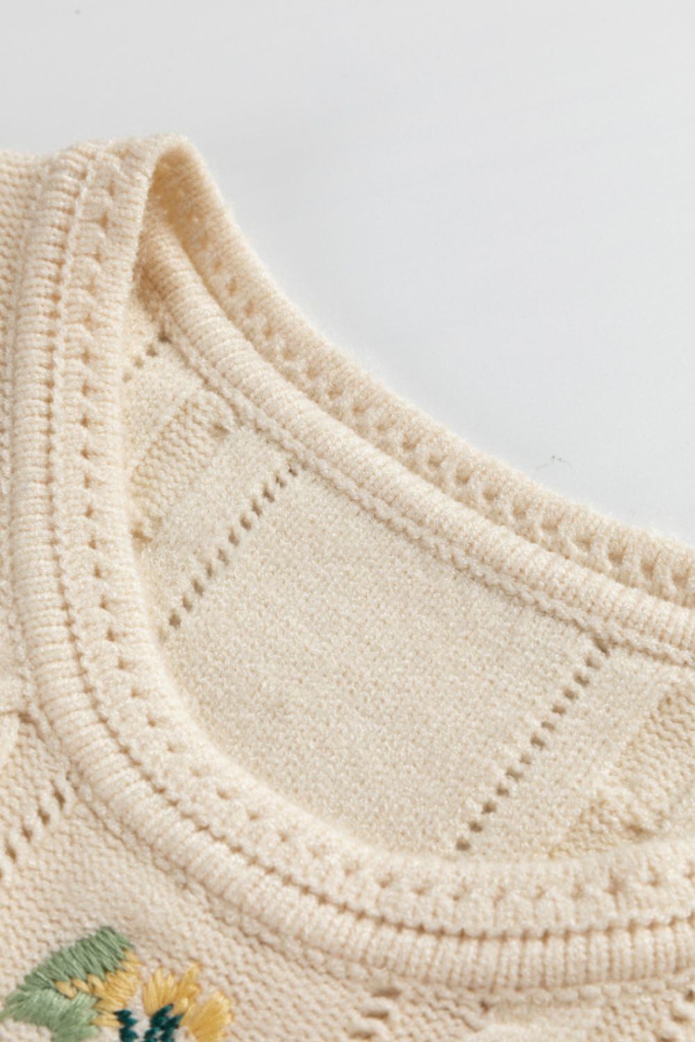 Hazel Blues® |  Embroidered Cable-Knit Round Neck Sweater Vest