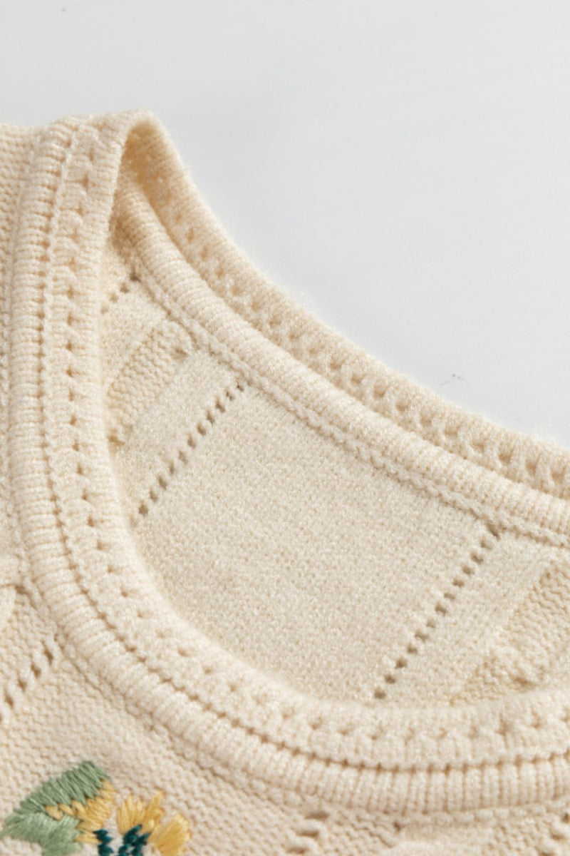 Hazel Blues® |  Embroidered Cable-Knit Round Neck Sweater Vest