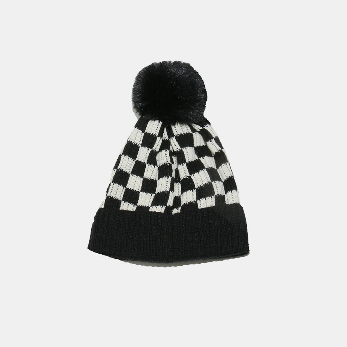 Hazel Blues® |  Checkered Knit Hat with Pompom