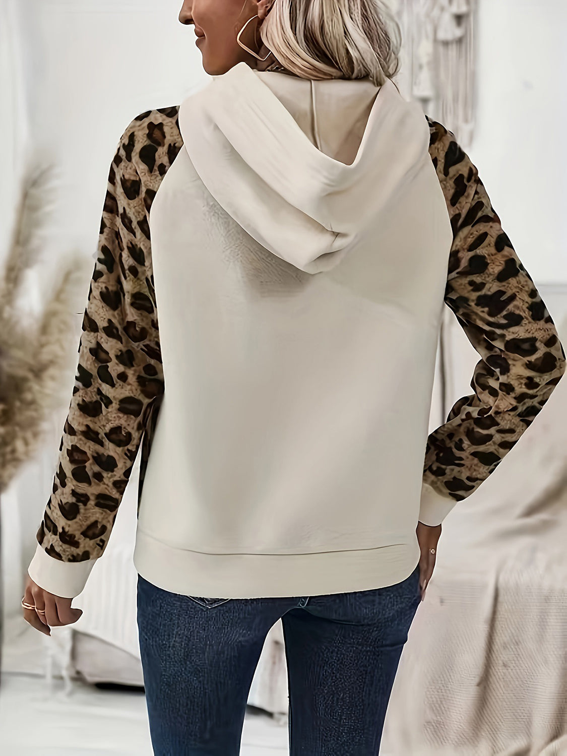 Hazel Blues® |  Leopard Half Button Long Sleeve Hoodie