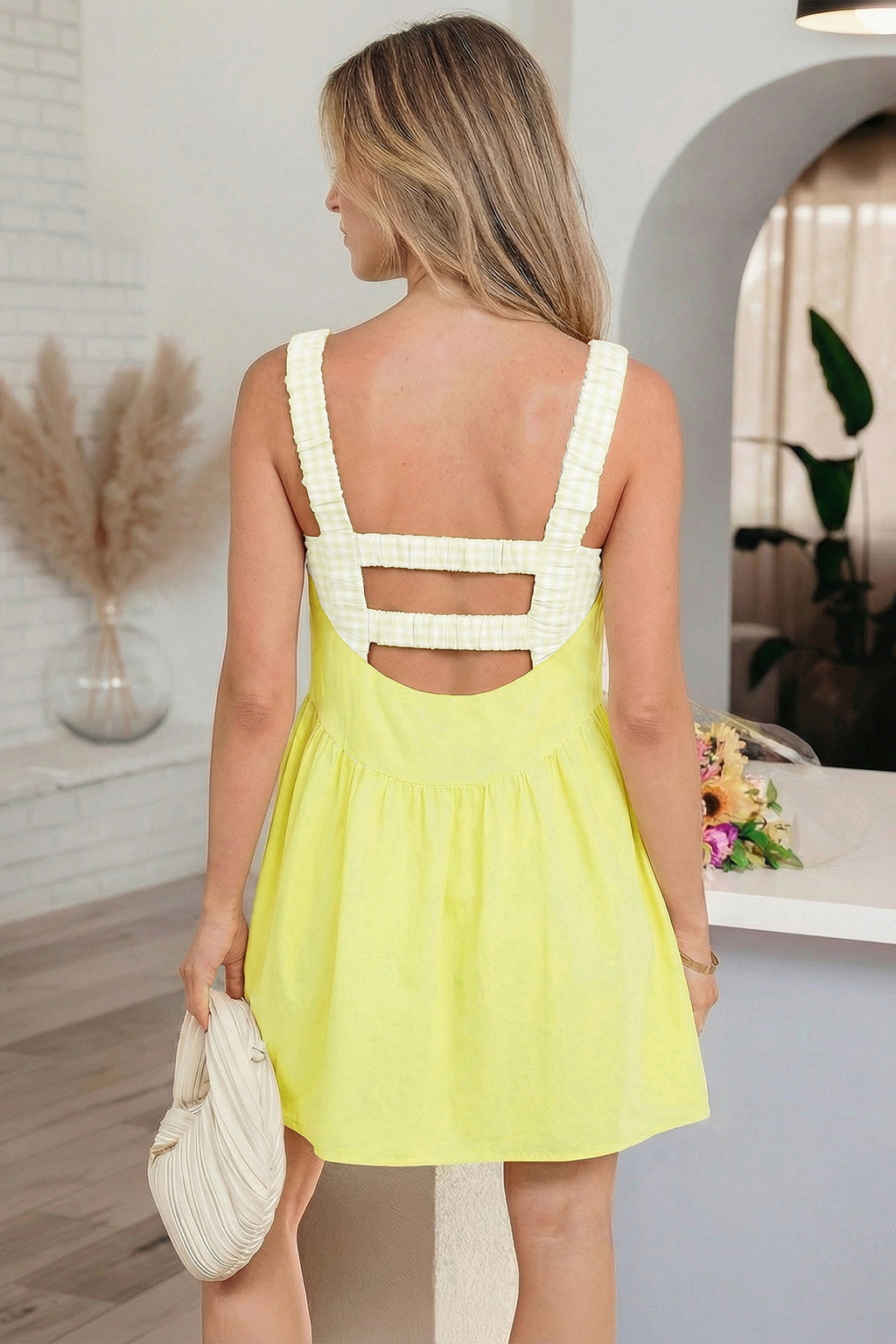 Lemon Picnic Gingham Mini Dress