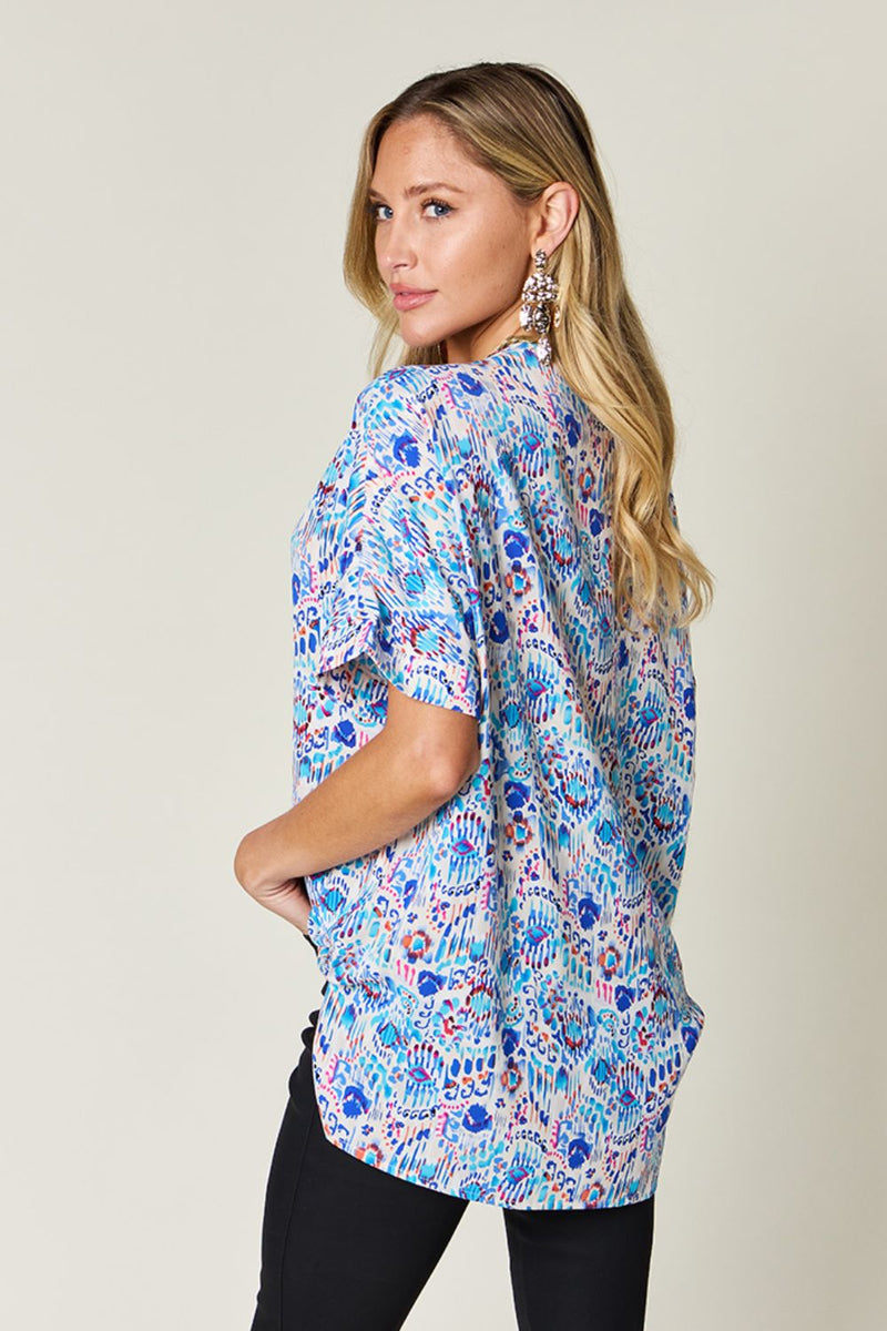 Hazel Blues® |  Double Take Printed V-Neck Short Sleeve Blouse