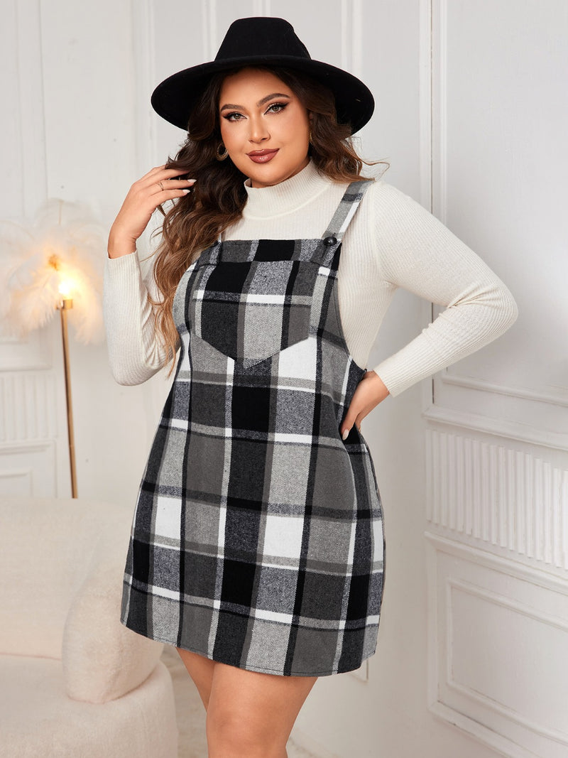 Hazel Blues® | Plaid Wide Strap Overall Dress