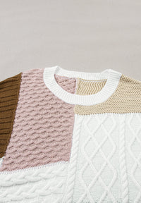 Hazel Blues® |  Cable-Knit Color Block Round Neck Sweater Vest