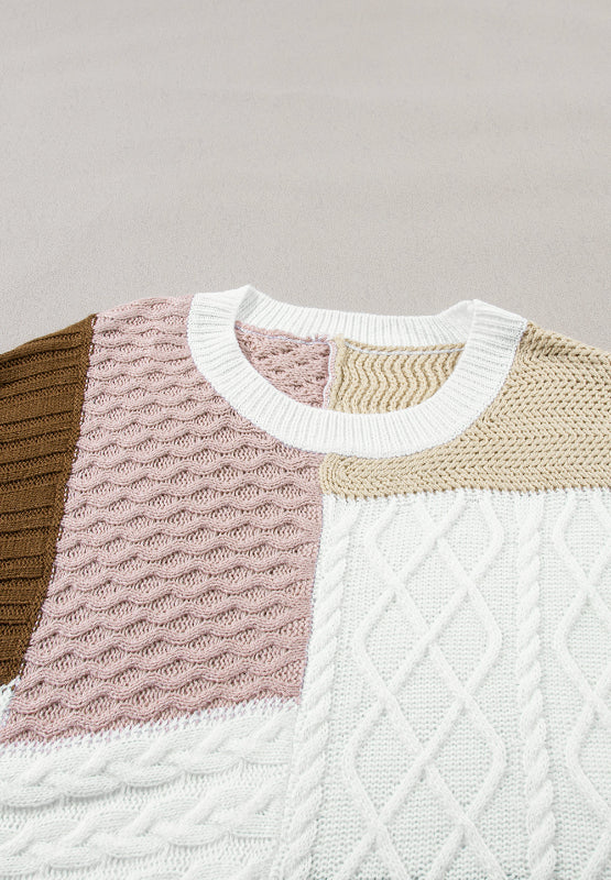 Hazel Blues® |  Cable-Knit Color Block Round Neck Sweater Vest