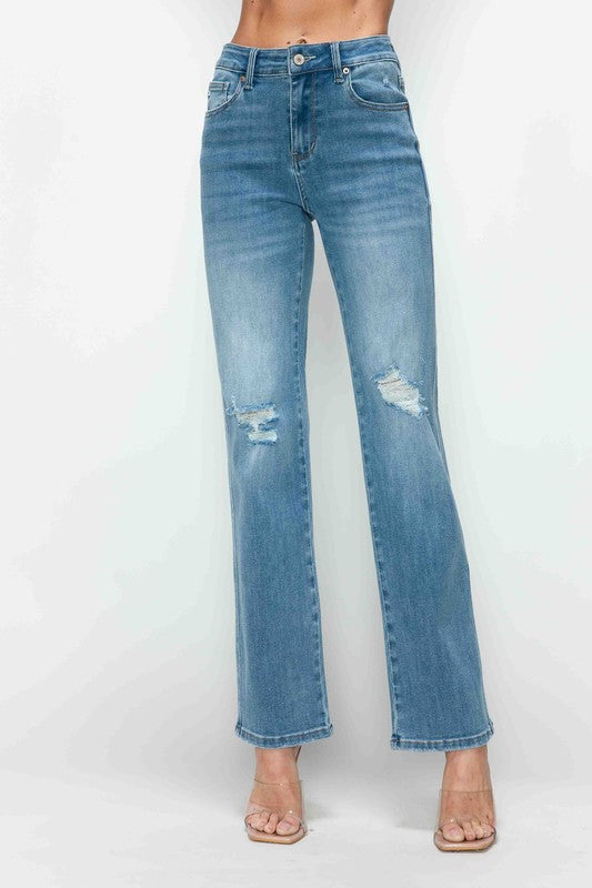 Hazel Blues® |  bytos Distressed High Rise Straight Jeans