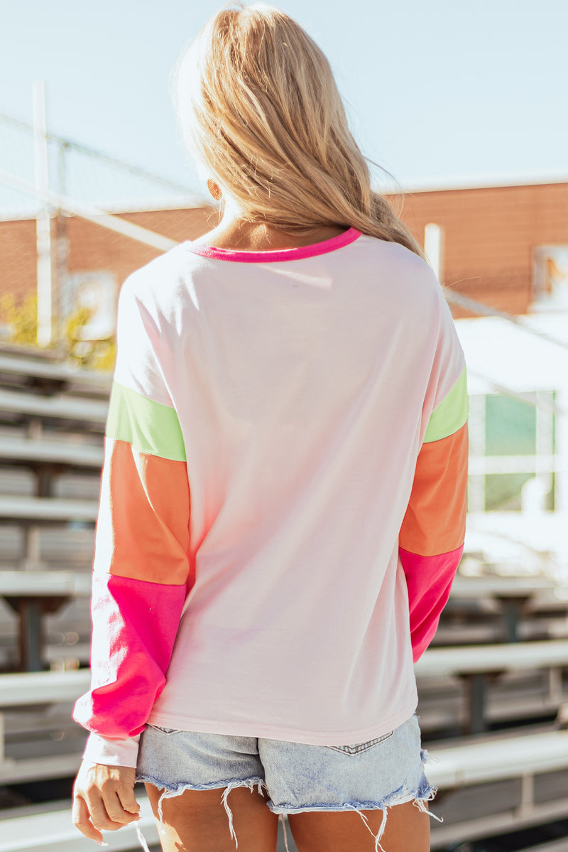 Hazel Blues® |  Pink GAME DAY Football Graphic Color Block Sleeve Top