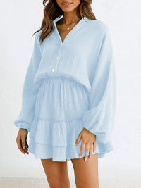 Hazel Blues® |  Ruffled Notched Balloon Sleeve Mini Dress