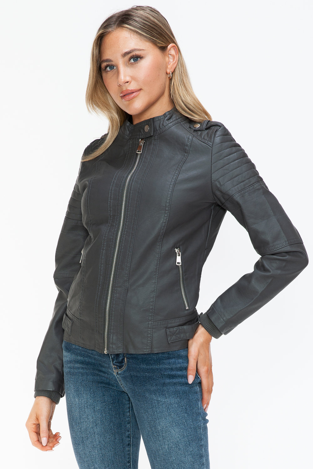 Hazel Blues® |  Snobbish PU Leather Biker Jacket with Side Zip Pockets