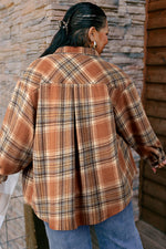 Hazel Blues® | Brown Plaid Print Flap Pocket Buttoned Shacket