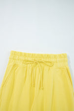 Hazel Blues® |  Yellow Cream Drop Shoulder Puff Sleeve Crop Pullover Drawstring Wide Leg Pants Set