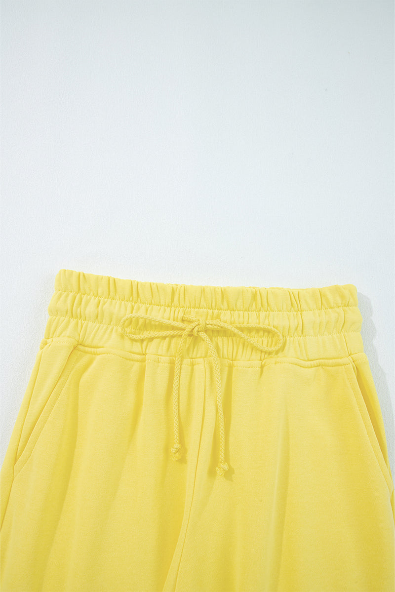 Hazel Blues® |  Yellow Cream Drop Shoulder Puff Sleeve Crop Pullover Drawstring Wide Leg Pants Set