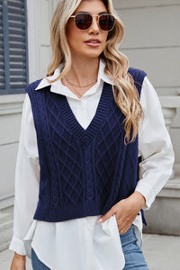 Hazel Blues® |  Cable-Knit V-Neck Sweater Vest