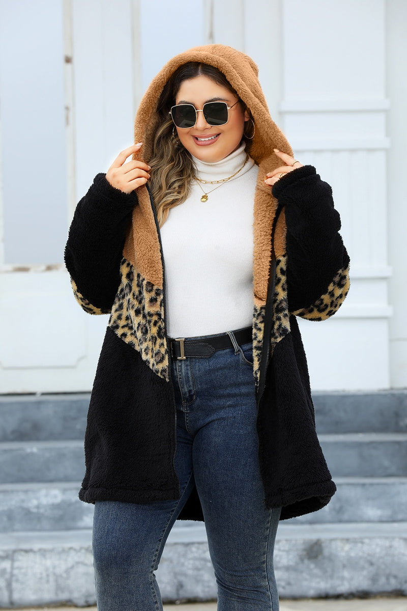 Hazel Blues® | Leopard Zip Up Hooded Outerwear