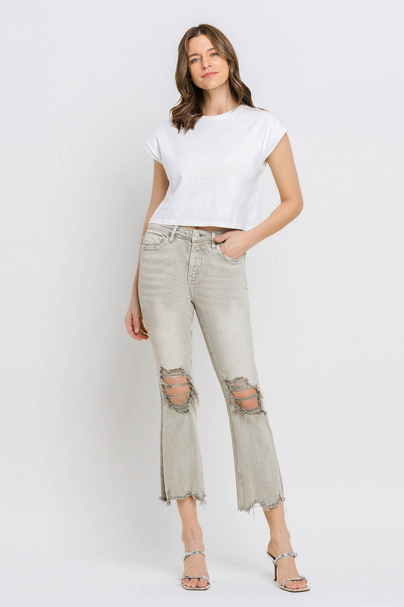 Hazel Blues® |  Lovervet Distressed Raw Hem Cropped Flare Jeans