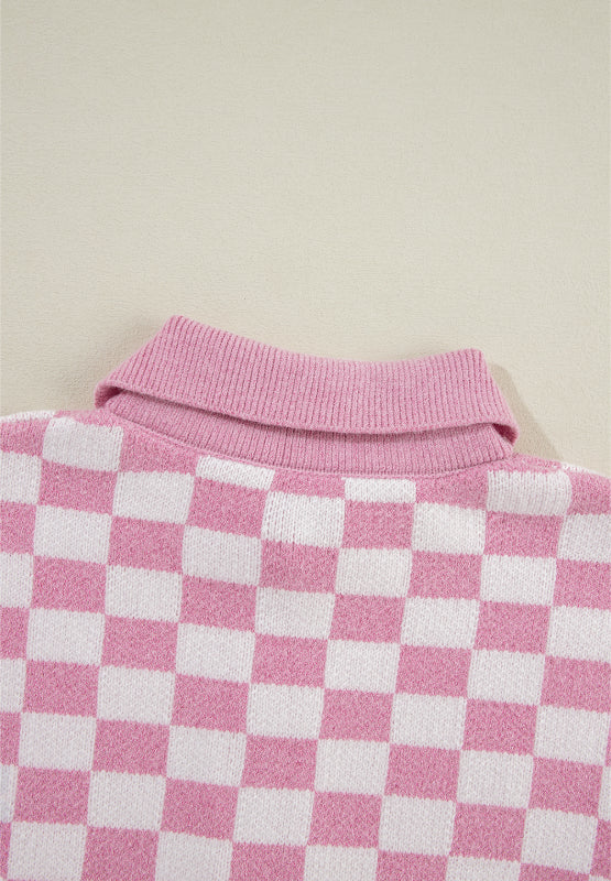 Hazel Blues® |  Checkered Collared Neck Long Sleeve Sweater