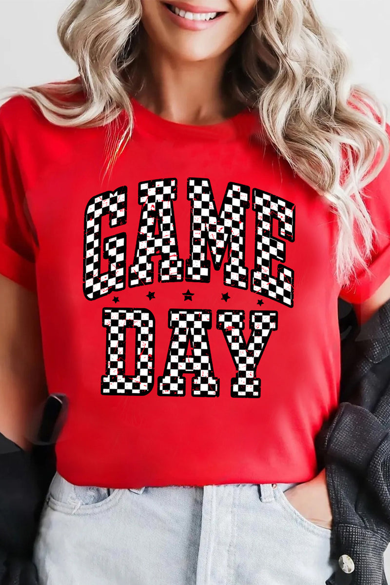 Hazel Blues® |  Red Checkered Game Day Graphic T Shirt