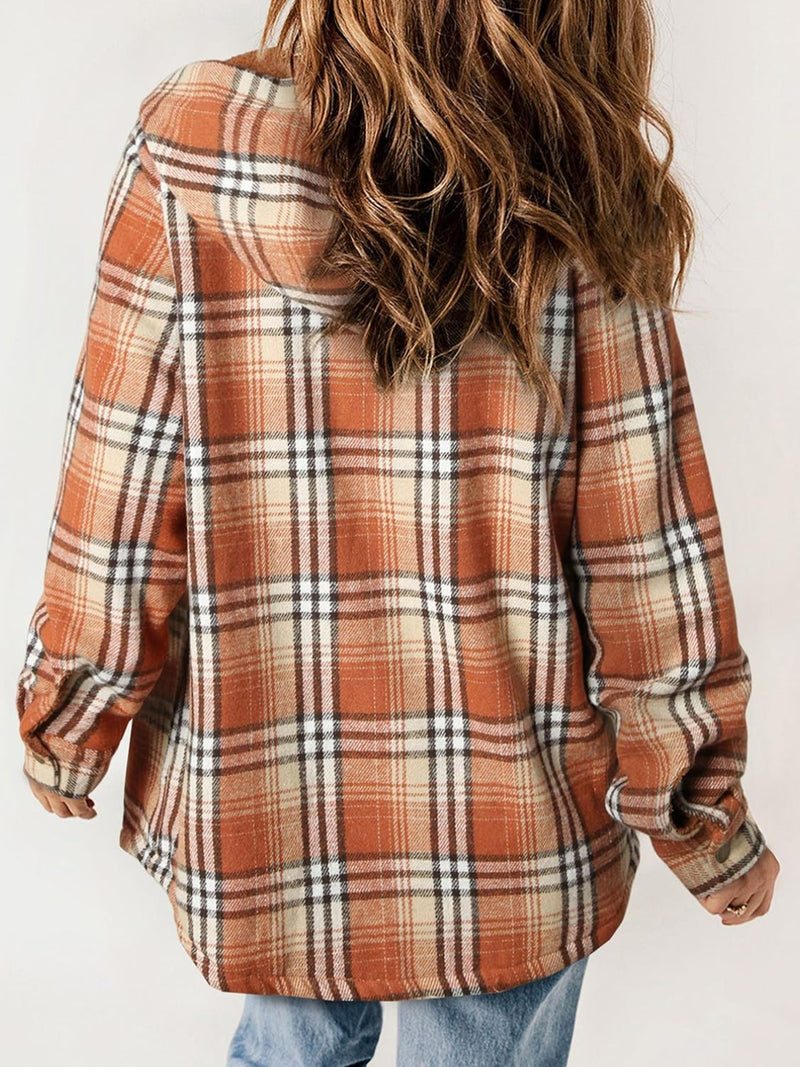 Hazel Blues® |  Plaid Snap Down Plush Hooded Jacket