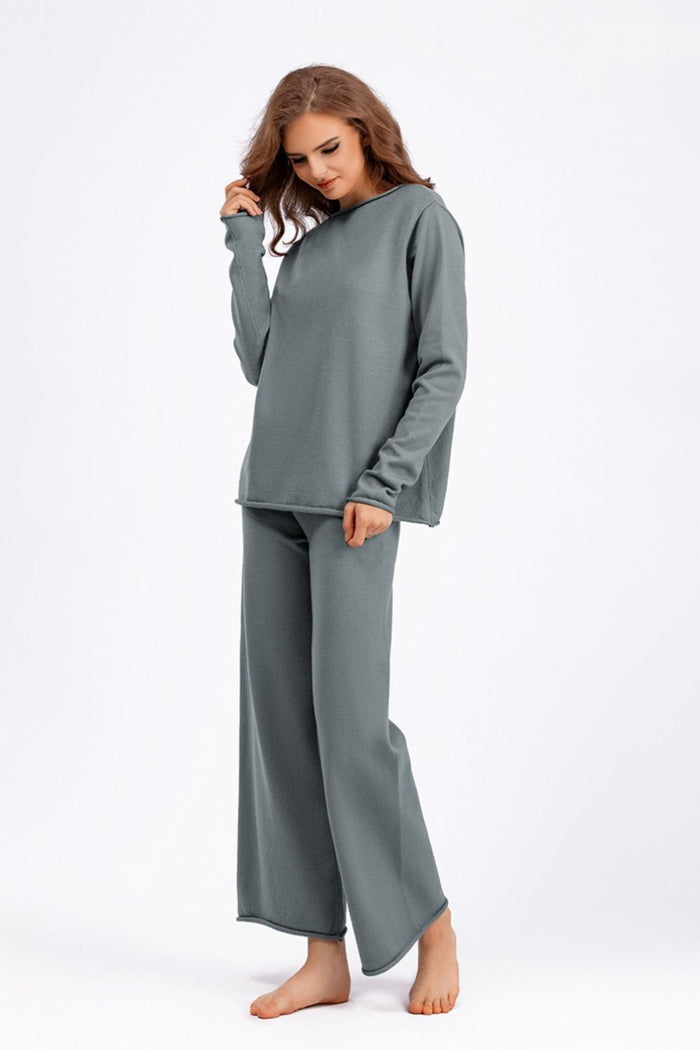 Hazel Blues® |  Basic Bae Rolled Round Neck Top and Pants Sweater Set