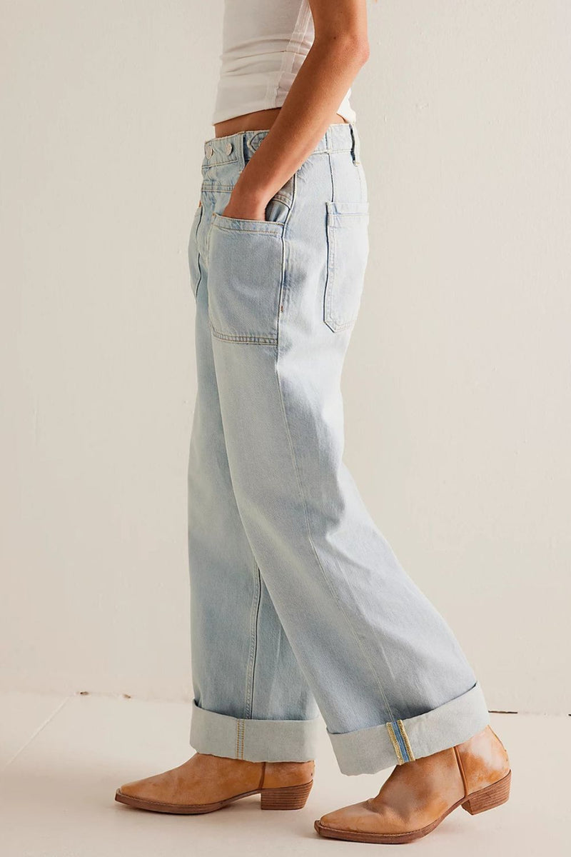 Hazel Blues® |  Washed Wide Leg Jeans with Pockets