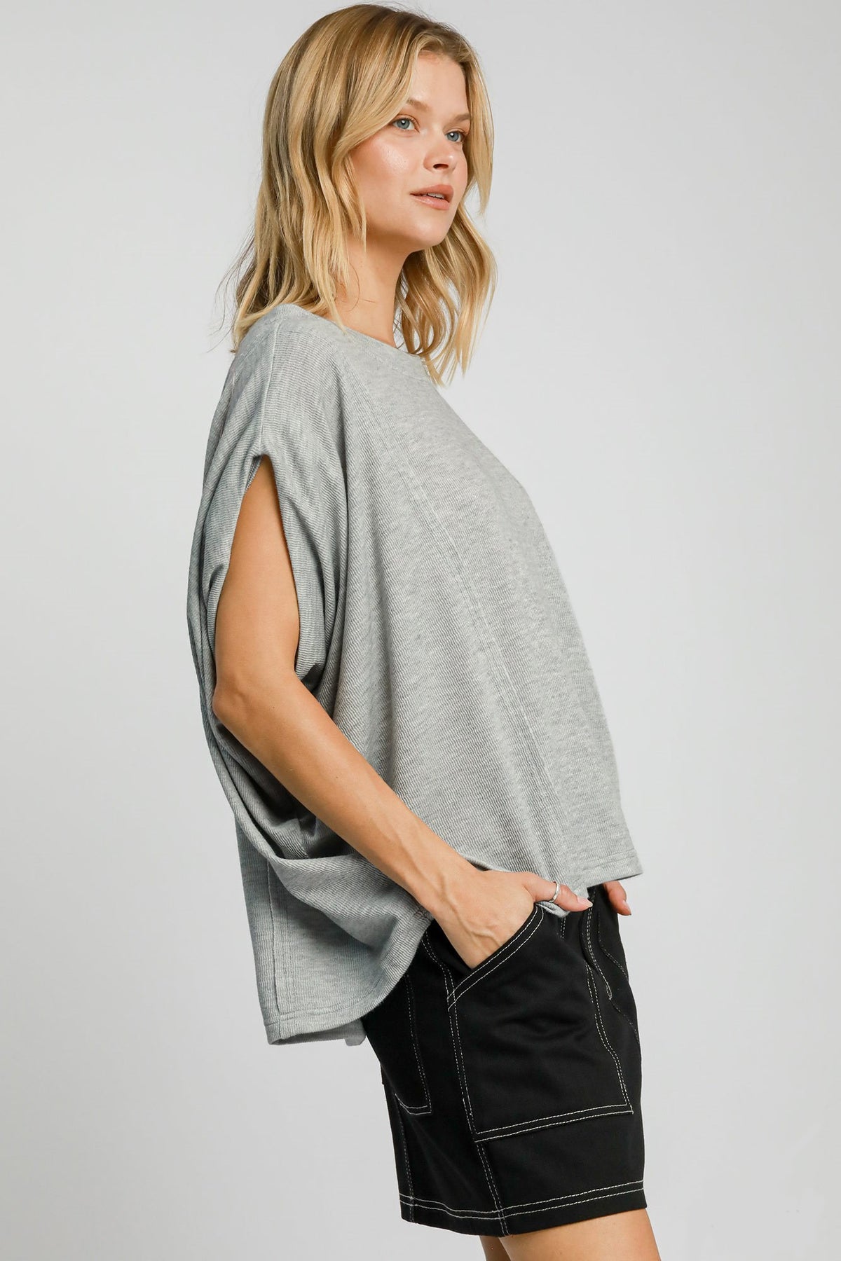 Hazel Blues® |  Umgee Exposed Seam Round Neck Batwing Sleeve Knit Top