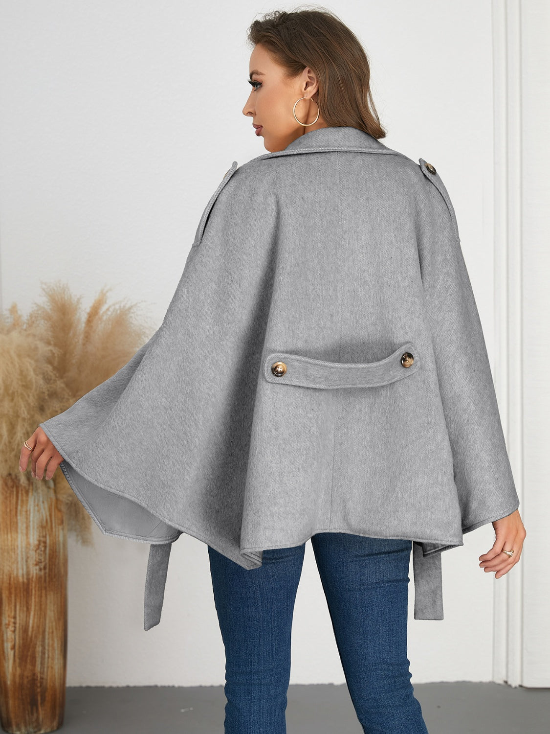 Hazel Blues® |  Double-Breasted Tie Waist Poncho