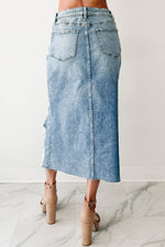 Hazel Blues® |  Myosotis Irregular Distressed Bottom Denim Midi Skirt