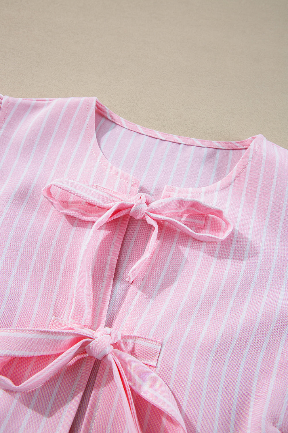 Hazel Blues® |  Tied Bow Striped Round Neck Blouse