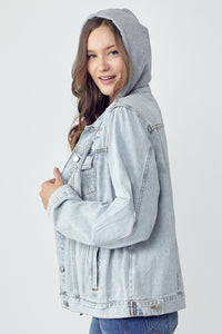 Hazel Blues® |  RISEN Distressed Drawstring Hooded Denim Jacket