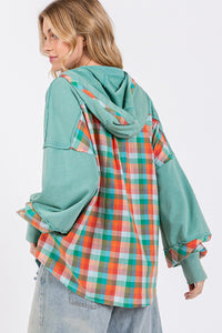 Hazel Blues® |  SAGE + FIG Plaid Print Washed Hoodie