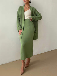 Hazel Blues® |  Pocketed Long Sleeve Cardigan and Skirt Sweater Set