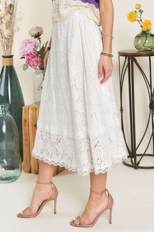 Hazel Blues® |  ADORA Elastic Waist Lace Midi Skirt