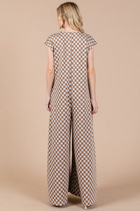 Hazel Blues® |  Ces Femme Checkered Half Button Cap Sleeve Jumpsuit