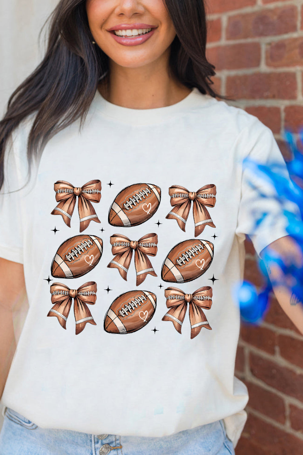 Hazel Blues® |  White Football Fashion Bow Print Cotton Blend T Shirt